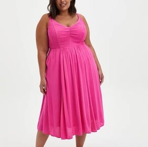 Torrid Pink Smocked Midi Dress (size 1)